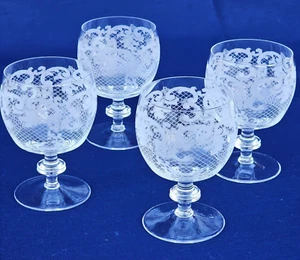 Set of 4 Antique Elegant Etched Crystal Wine Glasses - Picture 1 of 24