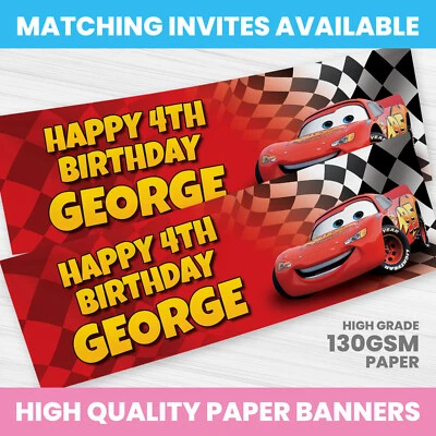 DISNEY CARS BIRTHDAY BANNER PERSONALISED ANY NAME PHOTO PARTY BANNERS - Image 1 of 3