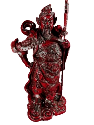 RED STATUE OF  GUAN GONG - GUAN YU / YUN 10 INCHES  RESIN CHINESE WARRIOR GOD - Image 1 of 4