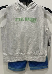 Steve Madden Size M 8/10 2 Piece Sport Set Sleeveless Grey Top Blue Shorts NWT - Picture 1 of 4