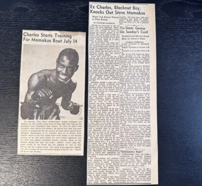 1942 Ezzard Charles Vs. Steve Mamakos Boxeo Cincinnati Ohio Periódico Recortes Foto 1 de 4