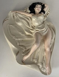 Vtg RARE Holland Mold Ceramic Ashtray Catchall Trinket Dish Pinup Girl Risque - Picture 1 of 17