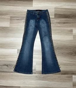Vintage Mudd Yo Jeans Lace up Side Womens Blue Y2K Wide Flare Leg Bratz SZ 7 EUC - Picture 1 of 15