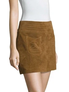 Falda de gamuza caramelo Free People Love talla 4 tostada con costuras acento nueva con etiqueta - Imagen 1 de 7