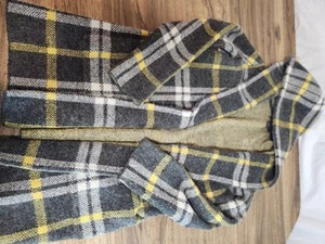 Tahari Wool Blend Plaid Hooded Open Front Long Cardigan, Sz Small - Picture 1 of 6