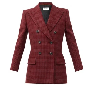 SAINT LAURENT Double-Breasted Houndstooth-Wool Jacket - Picture 1 of 9
