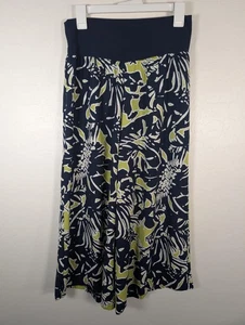 Clara Sun Woo Capri Pants Womens Medium Wide Leg Navy Green Floral Pull-On - Picture 1 of 12