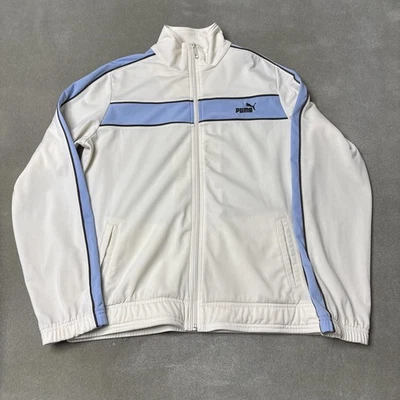 Chaqueta deportiva Puma para mujer XL blanca azul cremallera completa atlética retro a rayas 807844 Foto 1 de 4