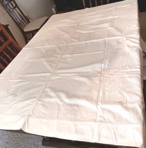 Vtg Feedsack Tablecloth Cutter European Redwork Embroidery Crafts Bedcover - Picture 1 of 12