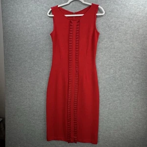 St John Evening Womens Santana Knit Sleeveless Dress SZ 6 Red Ribbon Trim Sheath - Picture 1 of 10