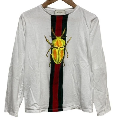 GUCCI Web Line 印花长袖 T 恤 12 码白色儿童二手 — 第 1/4 张图片