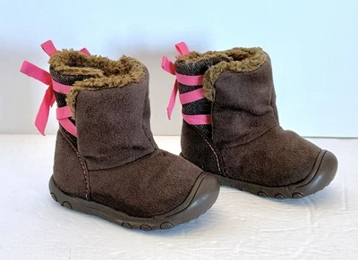 Carter's Child of Mine Invierno Marrón Botas Niñas Rosa Cinta Niñas Talla 3 Forradas Foto 1 de 4