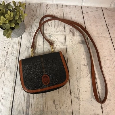 Vintage Mini Leather Saddle Crossbody Purse Liz Claiborne Brwn Black Pebbled - Image 1 of 4