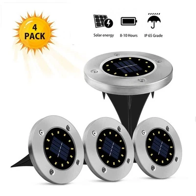 4X 12LED Solar Bodeneinbaustrahler Außen Garten Lampe Bodenstrahler Solarleuchte - Bild 1 von 4