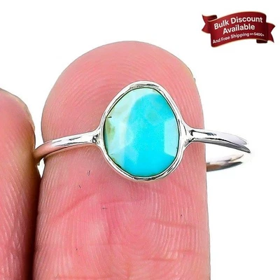 Arizona Turquoise Gemstone Cluster Ring Jewelry Size 9.5 Solid Sterling Silver - Image 1 of 4