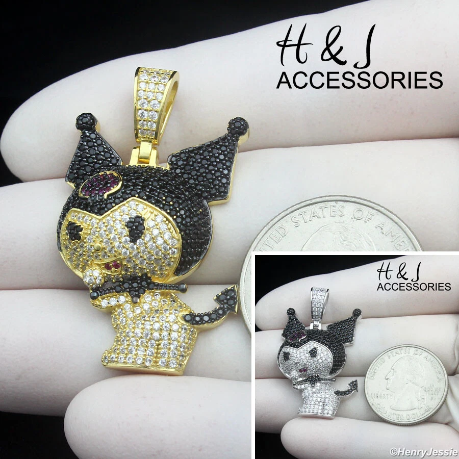COLGANTE KUROMI 3D CHAPADO EN ORO CIRCONITA NEGRA HELADA PLATA ESTERLINA 925 PARA HOMBRE*AP492 Foto 1 de 1