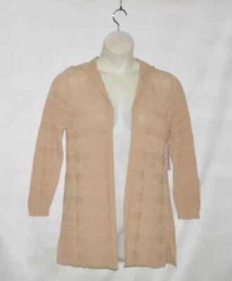 Joan Rivers Crochet Hooded Cardigan with Bracelet Sleeves Size 1X Sand - Image 1 of 2