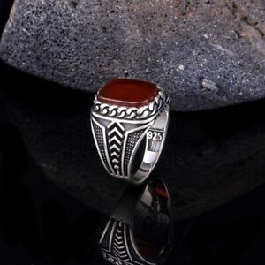 Red Onyx Stone 925 Sterling Silver Handmade Men's Ring All Size