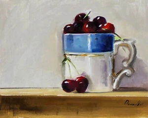 CHERRIES oil painting UKRAINE Demenko Natalia 8X10 - Picture 1 of 12