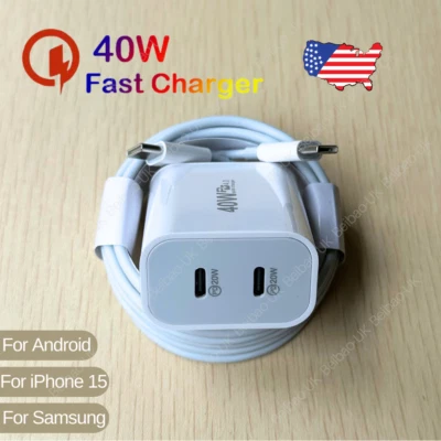 40W PD Fast Charger USB-C Type C Cable For iPhone 15 Pro Max Plus iPad Samsung - Image 1 of 4