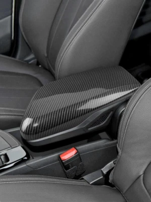 Cubierta de reposabrazos de consola central con textura de fibra de carbono ABS para BMW X1 F48 2016-2021 Foto 1 de 4