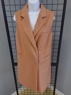 Chaleco Boohoo Botón Largo Mujer Talla 4 Forrado Marrón Camel Sin Mangas Bolsillos  Foto 1 de 4