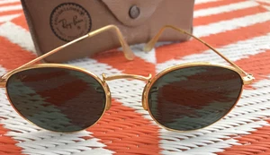 Vintage Ray Ban Gold AVIATOR Sunglasses Gatsby Frame Green Bausch Lamb Lens Boho - Picture 1 of 10