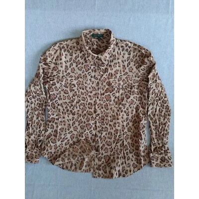 Camisa para mujer Lauren Ralph Lauren animal estampado de leopardo botón oeste LS algodón Foto 1 de 4
