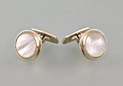 a-9325113 Paar Manschettenknöpfe goldfarben Perlmutt Vintage D1,5cm - Bild 1 von 2