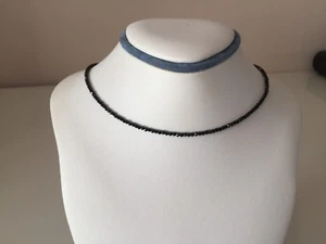 Dainty Choker Collar Necklace Black Spinel Sterling Silver Gemstone Size 14-20 - Picture 1 of 6