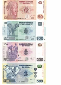 2013 onwards Congo Democratic Republic set Banknote 50 100 200 500 Francs UNC - Picture 1 of 2