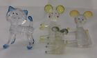 Vintage Lucite Cat Mouse Mice Clear Plastic Toy Figure Translucent Yellow Blue