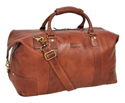 Real Leather Holdall Vintage Tan Luxury Travel Duffle Bag Gym Weekend Cabin Bag - Image 1 of 4