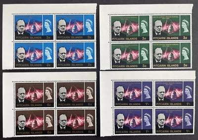 PITCAIRN Islands 1966 Churchill set Scott# 56-59 Corner blocks of 4 MNH - Image 1 of 2