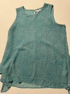 FEVER Damen XL Chiffon Aqua Print Ärmellos Lagenlook Tunika Top Bluse GUC - Bild 1 von 3