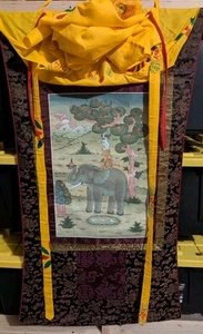 Four Harmonious Friends Brocade Tibet Thangka Painting Mounted Silk Border Nice! - Picture 1 of 13