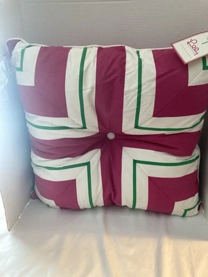 NEW LILLY PULITZER HOME Cabana Stripe Fuchsia Green White Pillow 24" RARE FIND - Image 1 of 4