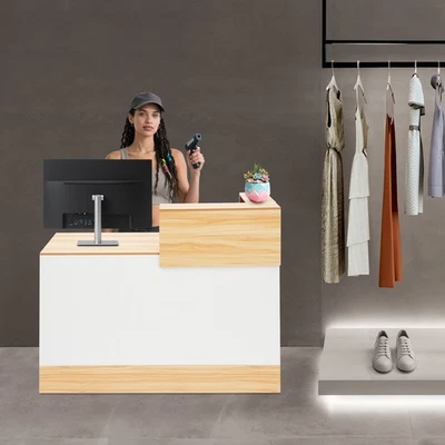 Mesa de mostrador de pago con cajón y armario para tienda restaurante Foto 1 de 4