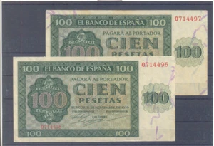 ESPAÑA. EDIFIL 421a 100 PTAS 21 DE NOVIEMBRE DE 1936 SERIE O. PAREJA CORRELATIVA - Picture 1 of 1