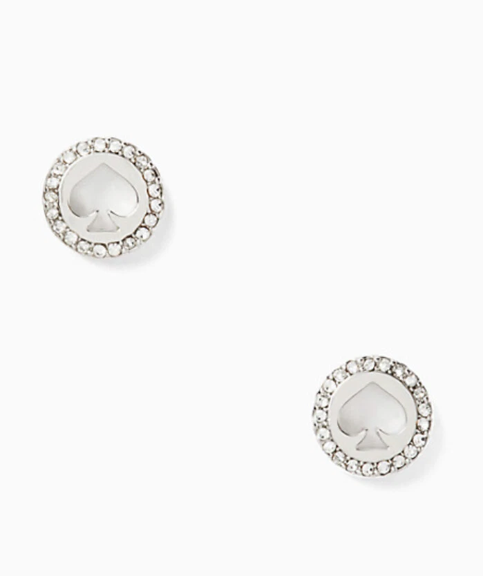 NWT Kate Spade Spot the Spade Pave Halo Spade Studs O0RU2605 Clear Silver Foto 1 de 1