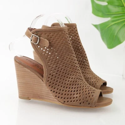 Sandalia Rozina Lucky Brand para mujer talla 7 gamuza tostada Perf con cordones tacón de cuña zapato Foto 1 de 4