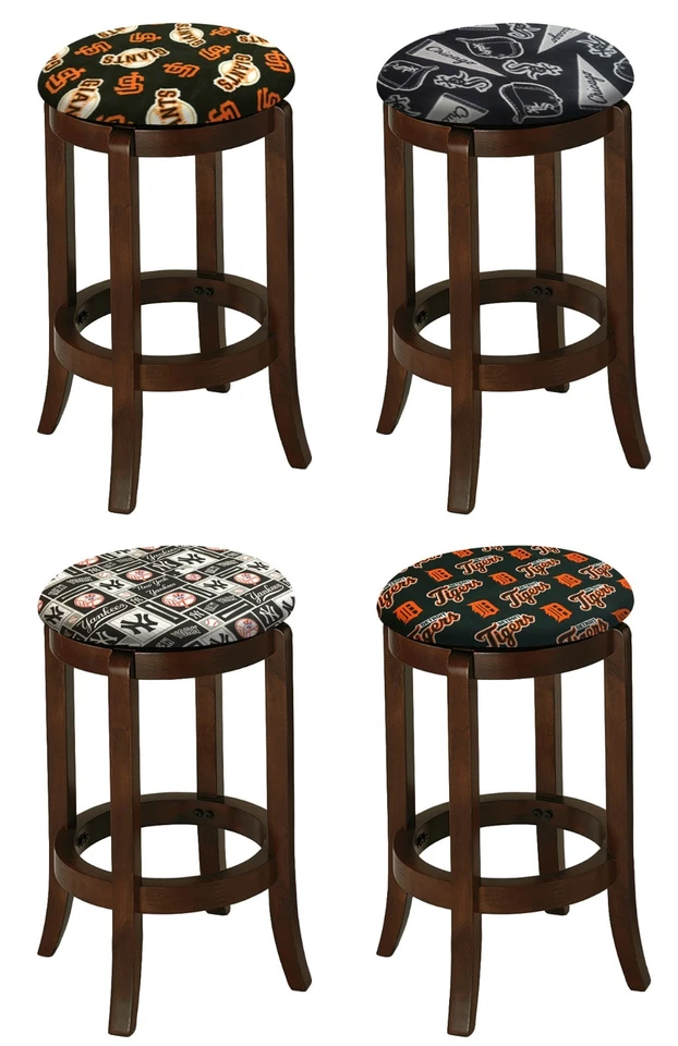 Taburete de bar de madera MLB de 24" o 29" asiento giratorio para equipo asiento cubierto de tela   Foto 1 de 1