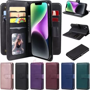 For iPhone 16 15 14 13 12 11 XR SE 7 8 Plus Wallet Card Stand Leather Case Cover - Picture 1 of 73