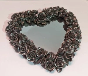 DECOLINE Heart Shaped Silver MIRROR Gilded Roses Mirror 13"  - Picture 1 of 7