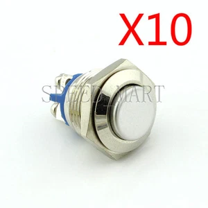 10 PIEZAS 16 mm Antivándalo Momentary Acero Inoxidable Interruptor Pulsador Superior Elevado - Imagen 1 de 1