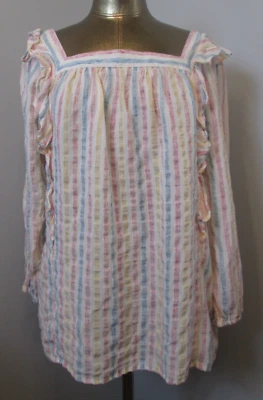 Chaps White/Red/Blue/Yellow Striped Top Womens Size XL Chest 42 Ruffle 217-34322 - Image 1 of 4