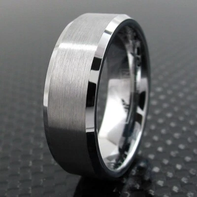 Tungsten Carbide Wedding Band Ring Brushed Silver Mens Jewelry Size 5-15 + Half - Image 1 of 4