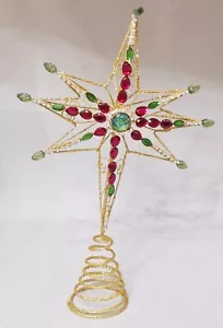 Gold Wire  Jeweled 8 Point Star Tree Topper Large Christmas Acrylic 14" - Picture 1 of 5