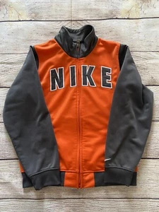 Nike Youth Boys Size 7 Full Zip Jacket Long Sleeve Orange With Gray Sleeves - Picture 1 of 4