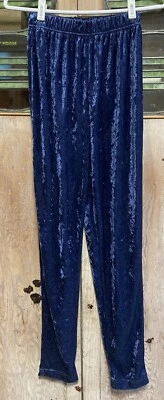 Pantalones Vintage Años 80 90 Terciopelo Aplastado Azul Oscuro Talla M Damas Cintura Elástica Usados en Excelente Condición Foto 1 de 4